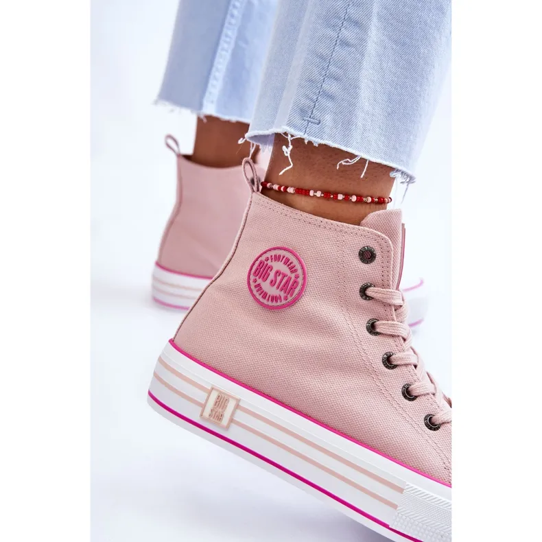 Women's High Textile Platform Sneakers Big Star LL274186 Pink