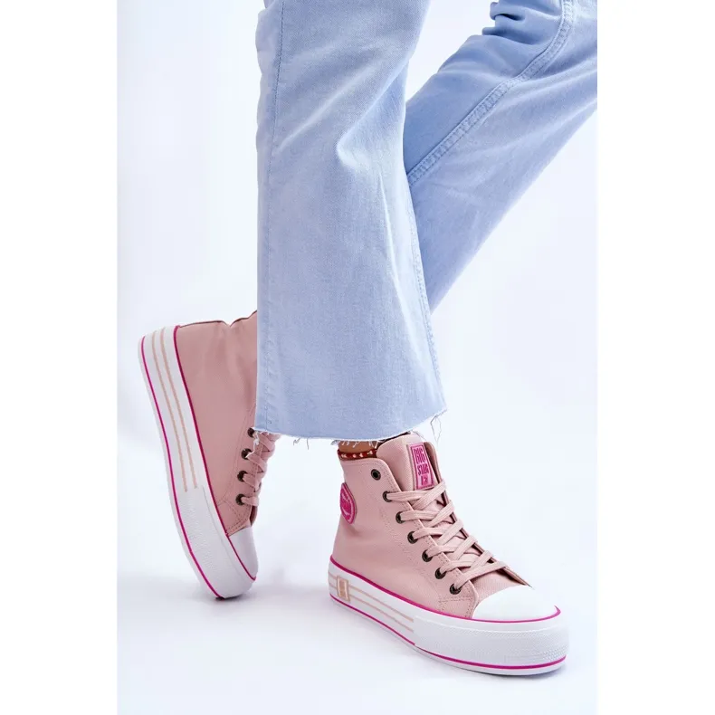 Women's High Textile Platform Sneakers Big Star LL274186 Pink