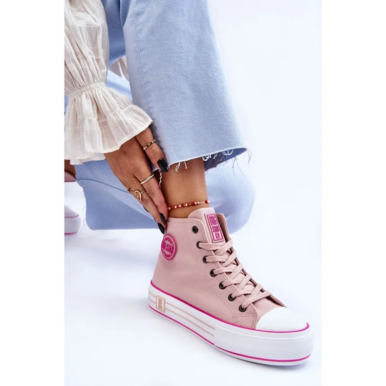 Women's High Textile Platform Sneakers Big Star LL274186 Pink