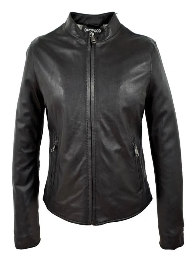 Women's black leather jacket in Oakwood motorcycle style \64789\