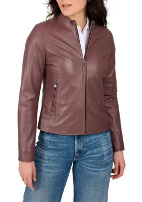 Women's leather jacket choco oakwood motorcycle style \64789\