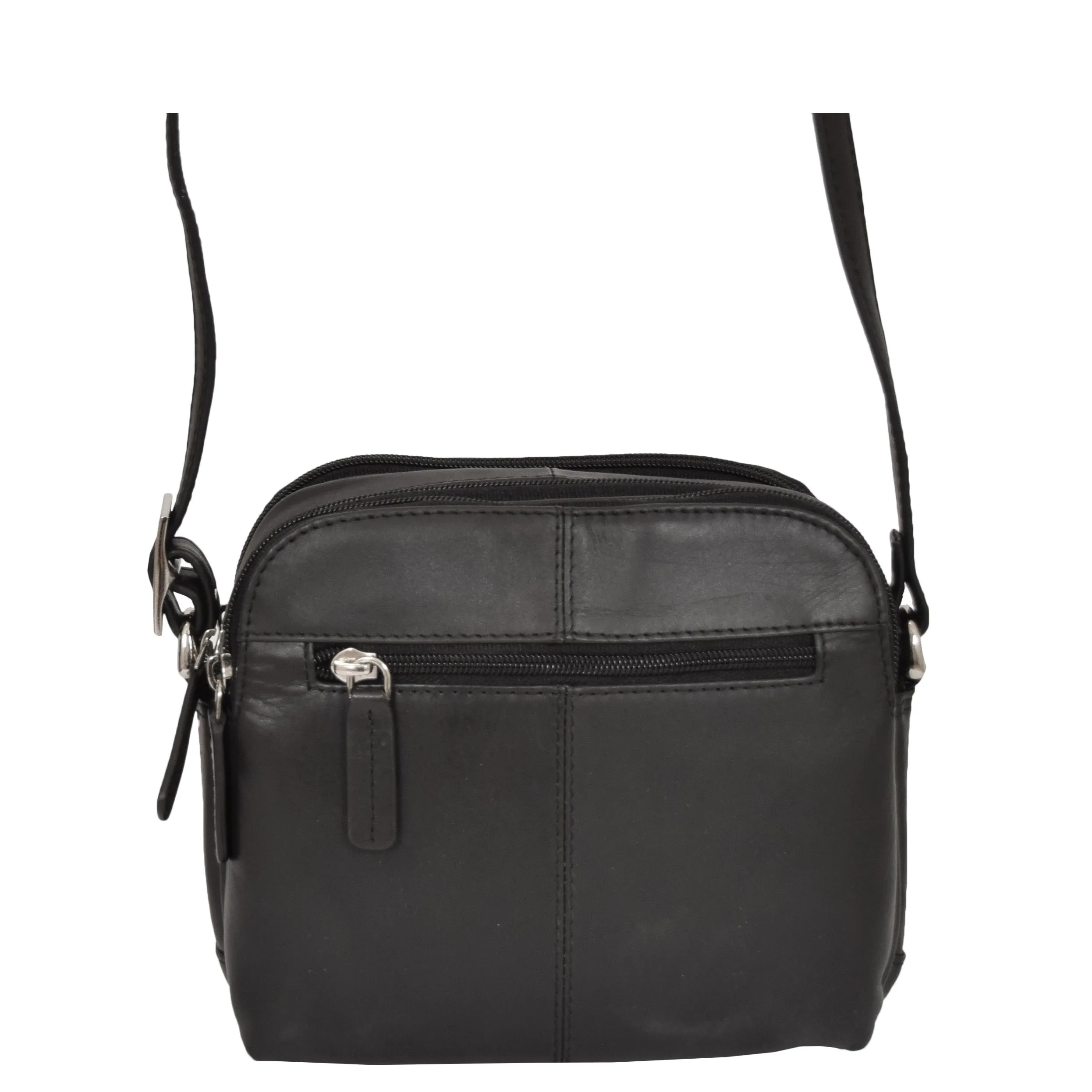 Womens Leather Multi Compartment Sling Bag Bari Black