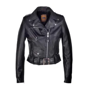 Women's Cropped Lambskin Leather Jacket - Black